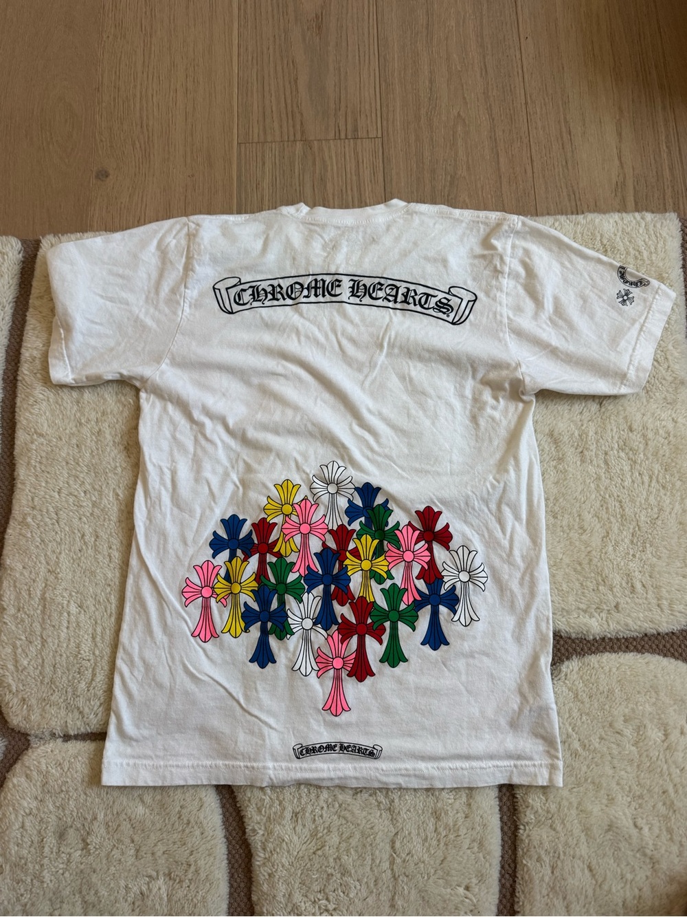 Chrome Hearts rare White Tee with Multicolor Cross Motif in back
